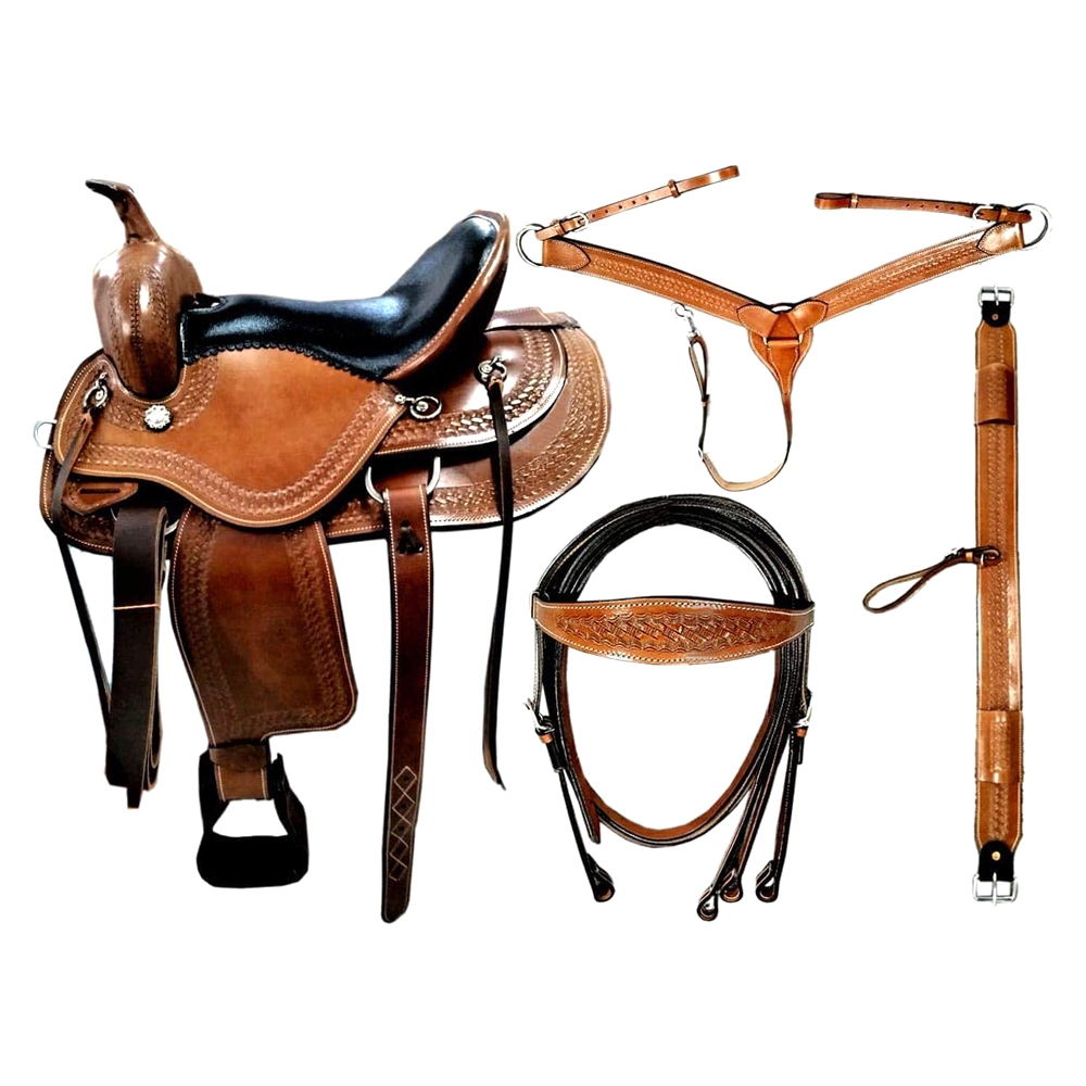 WESTERN-SADDLE-WITH-MATCHING-HEADSTALL-BREASTPLATE-&-CIN